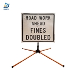Roll Up Sign & Stand - Road Work Ahead Fines Doubled Roll Up Traffic Sign